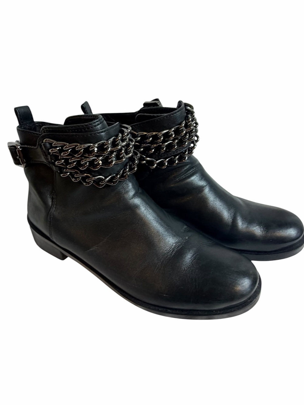 Tory Burch Bloomfield Black Leather Chain Buckle Ankle Boots Size 11